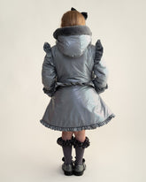 CARAMELO BTS Fur Trim Hood Peplum Coat Grey